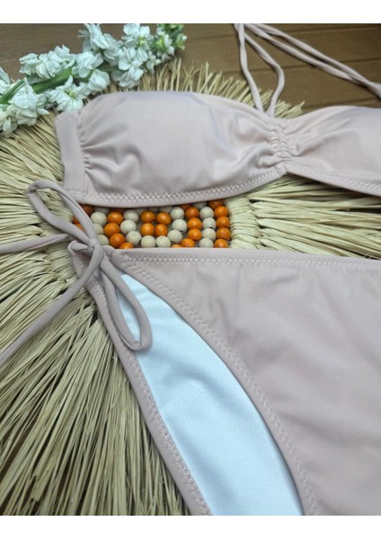 Kadın Likralı Esnek Boyundan Bağlamalı Ipli Straplez Şık Kaliteli Büzgü Ayarlı Bikini Takım fiyatları