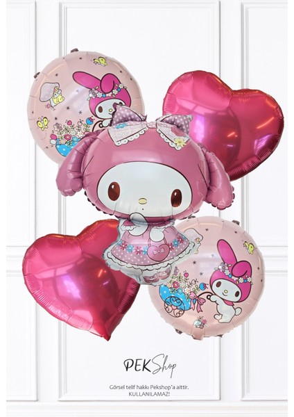 Pembe Kuromi Folyo Balon Seti 5li Kuromi Tema Balonlar