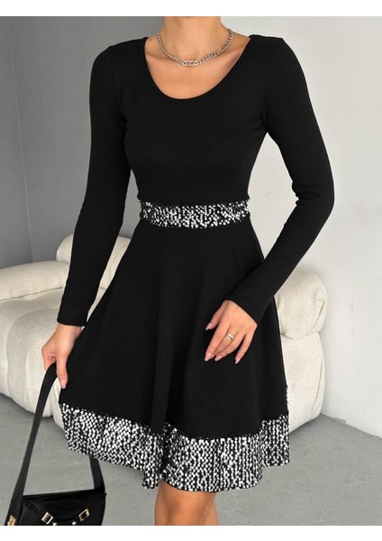 Kadın Bisiklet Yaka Beli ve Eteği Pul Payet Detay Fırsat Ürün Diz Üstü Elbise