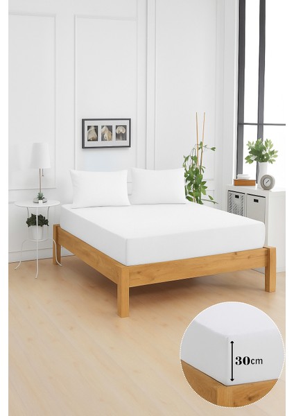 Mirava Premium %100 Pamuk Penye Lastikli Çift Kişilik Çarşaf Takımı (2 Yastık Kılıfı Dahil) Beyaz 140X200CM modelleri