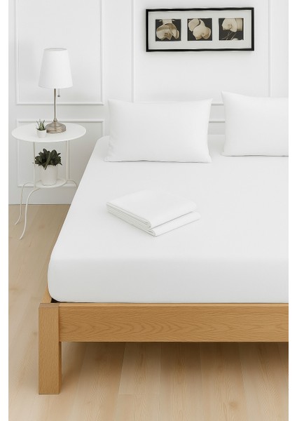 Mirava Premium %100 Pamuk Penye Lastikli Çift Kişilik Çarşaf Takımı (2 Yastık Kılıfı Dahil) Beyaz 140X200CM fırsatları