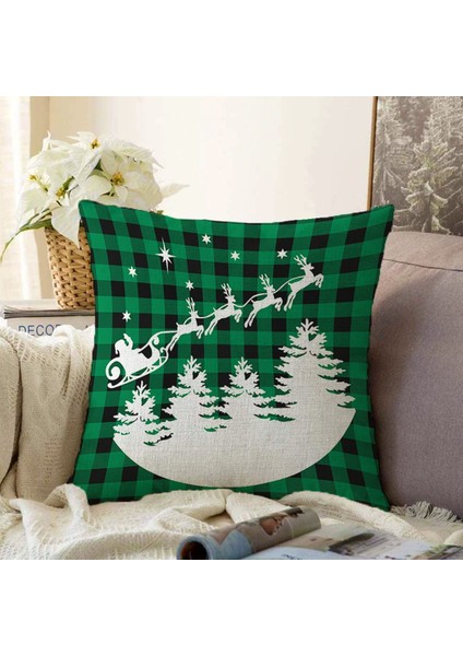 Christmas Ride 50X50 Dekoratif Kırlent Kılıfı – Yılbaşı Temalı Raşel Kumaş Yastık Kılıfı