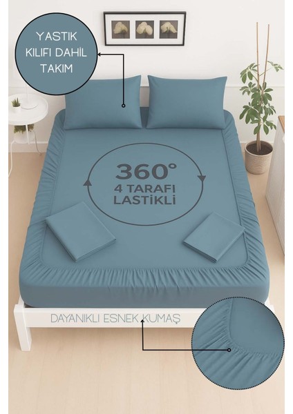 Mirava Premium %100 Pamuk Penye Lastikli Tek Kişilik Çarşaf Takımı (1 Yastık Kılfı Dahil) Indgo Mavi 100X200CM fiyatları