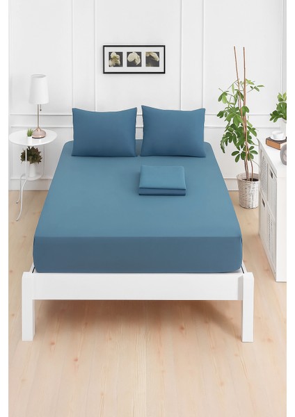 Mirava Premium %100 Pamuk Penye Lastikli Tek Kişilik Çarşaf Takımı (1 Yastık Kılfı Dahil) Indgo Mavi 100X200CM indirimleri