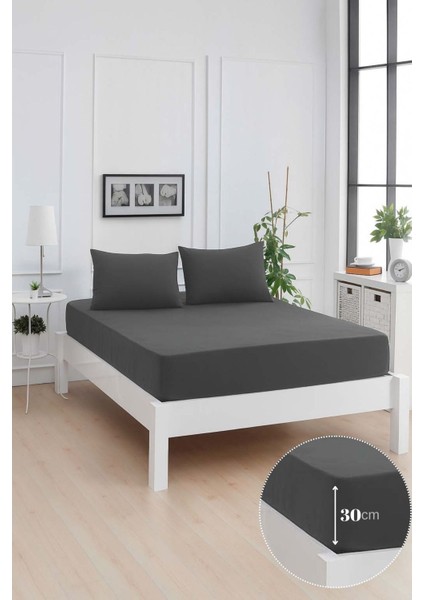 Mirava Premium %100 Pamuk Penye Lastikli Çift Kişilik Çarşaf Takımı (2 Yastık Kılıfı Dahil) Antrasit 140X200CM fırsatları