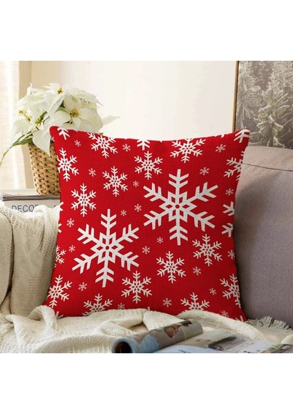 Noel Snowflake Kırmızı Kar Taneli Yılbaşı Dekoratif Kırlent Kılıfı 50X50 cm Polyester Raşel