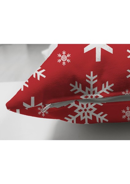 Noel Snowflake Kırmızı Kar Taneli Yılbaşı Dekoratif Kırlent Kılıfı 50X50 cm Polyester Raşel modelleri