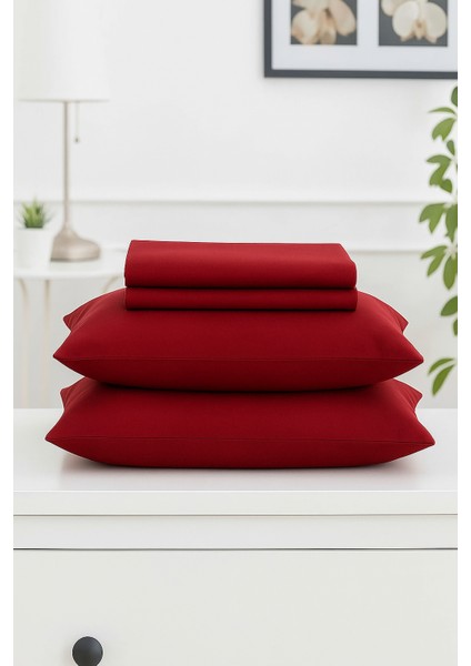 Mirava Premium %100 Pamuk Penye Lastikli Çift Kişilik Çarşaf Takımı (2 Yastık Kılıfı Dahil) Bordo 140X200CM fırsatları