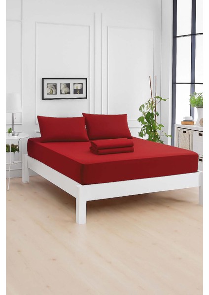 Mirava Premium %100 Pamuk Penye Lastikli Çift Kişilik Çarşaf Takımı (2 Yastık Kılıfı Dahil) Bordo 140X200CM indirimleri