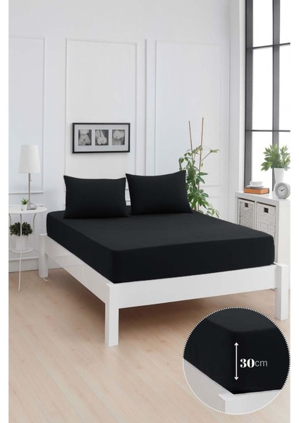 Mirava Premium %100 Pamuk Penye Lastikli Çift Kişilik Çarşaf Takımı (2 Yastık Kılıfı Dahil) Siyah 140X200CM modelleri