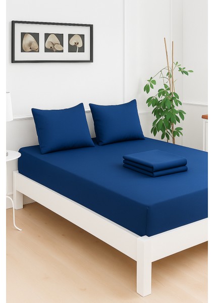 Mirava Premium %100 Pamuk Penye Lastikli Tek Kişilik Çarşaf Takımı (1 Yastık Kılıfı Dahil) Lacivert 100X200CM