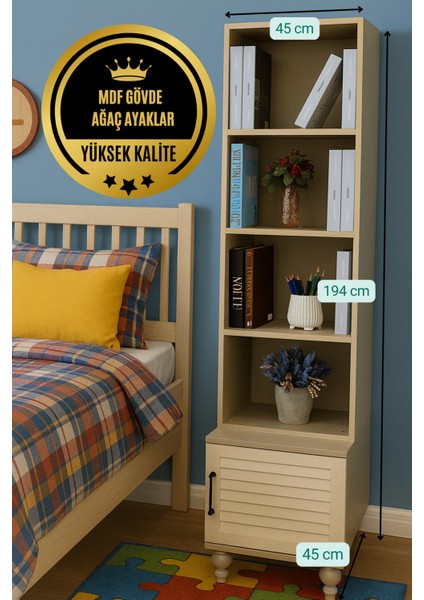 Pera Komodin & Kitaplık Set | MDF Gövde | Ağaç Ayaklar | REHAU Kaplama Panjur Kapak Detaylı fiyatları