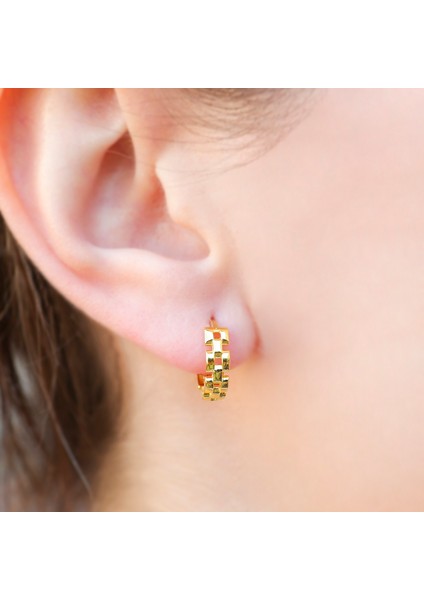 Rolex Tarzı Altın Kaplama Kare Zincir Model Halka Küpe – Kadın Zarif Takı