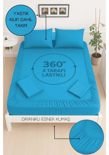 Mirava Premium %100 Pamuk Penye Lastikli Tek Kişilik Çarşaf Takımı (1 Yastık Kılıfı Dahil) Turkuaz 100X200CM fiyatları