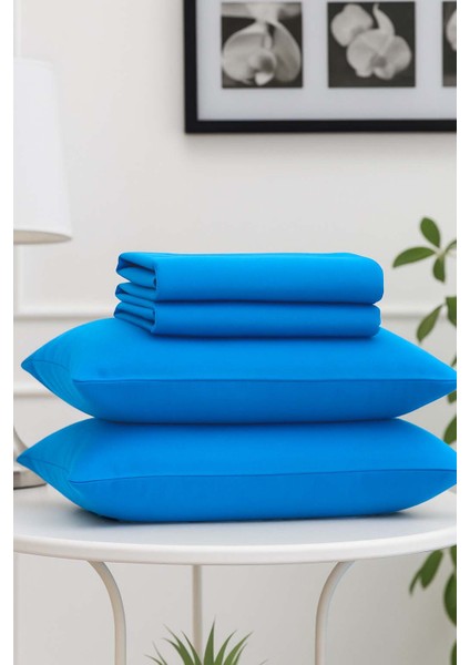 Mirava Premium %100 Pamuk Penye Lastikli Tek Kişilik Çarşaf Takımı (1 Yastık Kılıfı Dahil) Turkuaz 100X200CM
