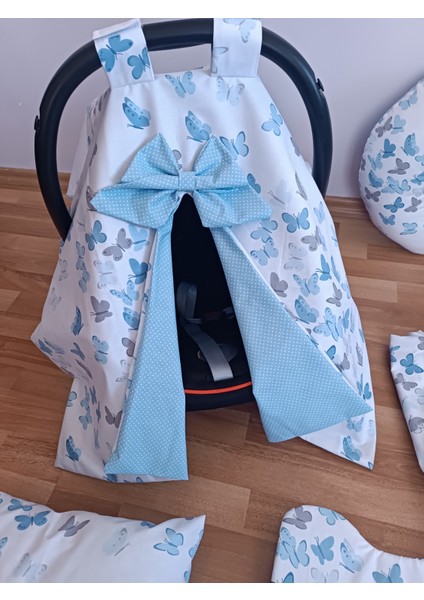 Mavi Benekli Beyaz Kelebekli Oval Yataklı 10 Parça Babynest Seti fiyatları