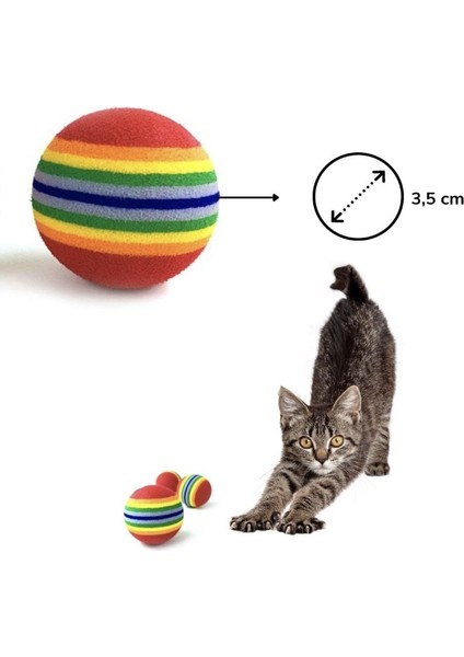 3lü Gökkuşağı Sünger Kedi Köpek Çiğneme Oyun Topu 4,2 cm modelleri