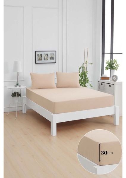 Mirava Premium %100 Pamuk Penye Lastikli Çift Kişilik Çarşaf Takımı (2 Yastık Kılıfı Dahil) Bej 140X200CM fiyatları