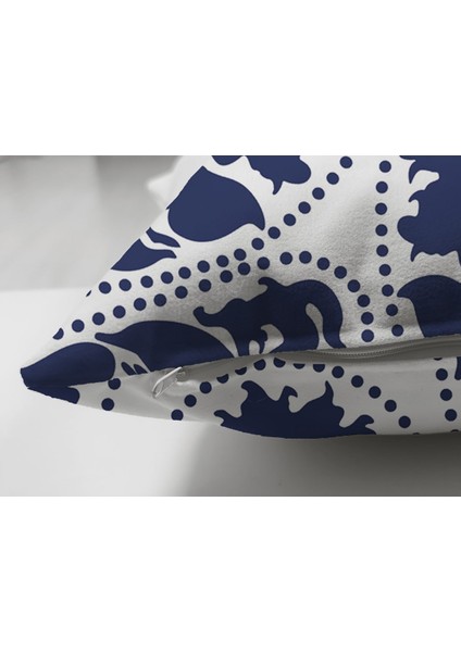 Royal Rose Mavi Beyaz Çini Desenli Gül Motifli Dekoratif Kırlent Kılıfı 50X50 cm Polyester modelleri