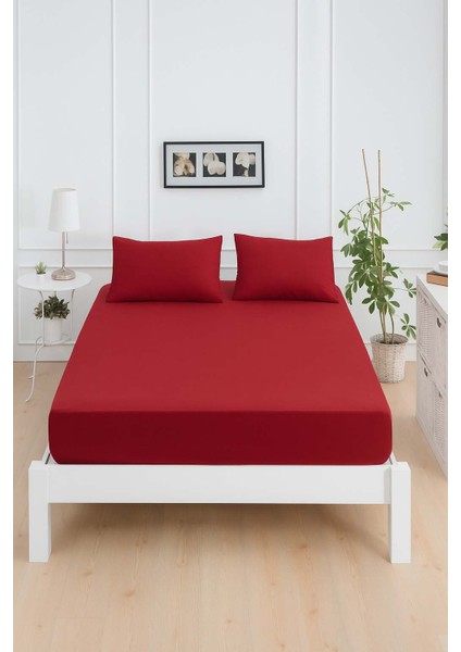 Mirava Premium %100 Pamuk Penye Lastikli Tek Kişilik Çarşaf Takımı (1 Yastık Kılıfı Dahil) Bordo 100X200CM