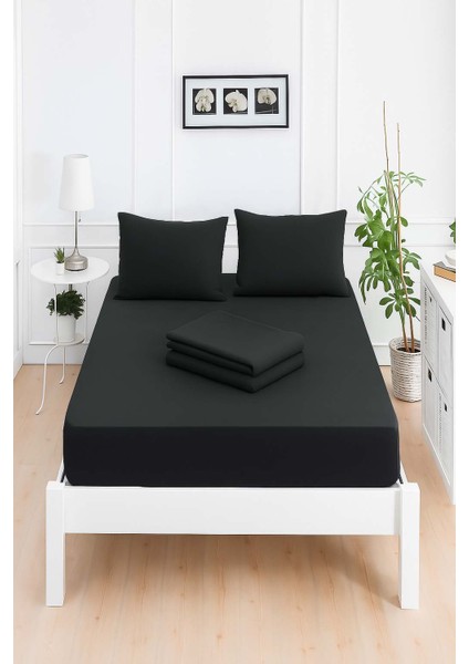 Mirava Premium %100 Pamuk Penye Lastikli Çift Kişilik Çarşaf Takımı (2 Yastık Kılıfı Dahil) Siyah 140X200CM indirimleri