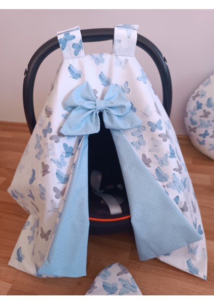 Mavi Benekli Beyaz Kelebekli Oval Yataklı 7 Parça Babynest Seti fiyatları