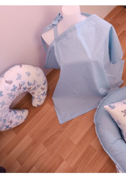 Mavi Benekli Beyaz Kelebekli Oval Yataklı 7 Parça Babynest Seti fırsatları