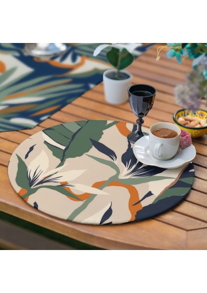 Abstract Botanica Garden Soyut Yaprak Desenli Runner 45X140 + 6’lı Supla Seti 34X34 cm fırsatları