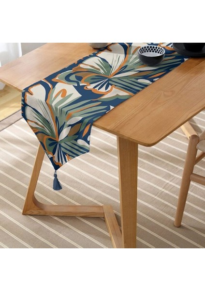 Abstract Botanica Garden Soyut Yaprak Desenli Runner 45X140 + 6’lı Supla Seti 34X34 cm