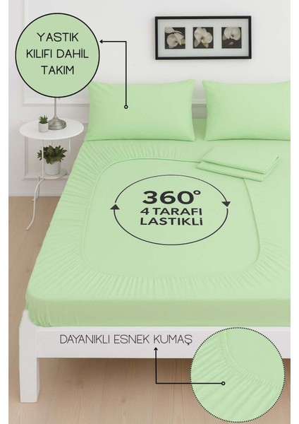 Mirava Premium %100 Pamuk Penye Lastikli Tek Kişilik Çarşaf Takımı (1 Yastık Kılfı Dahil) Mint Yeşil 100X200CM fiyatları