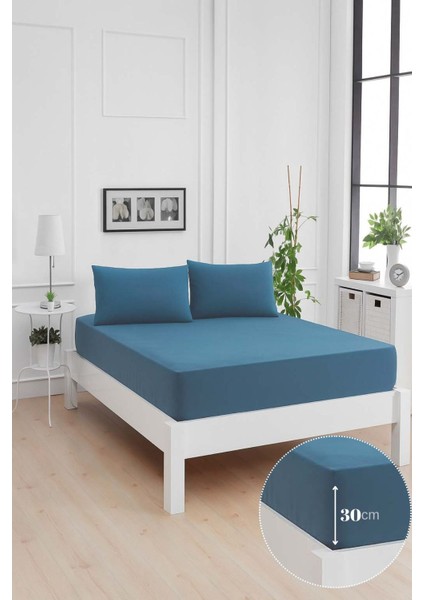 Mirava Premium %100 Pamuk Penye Lastikli Çift Kişilik Çarşaf Takımı (2 Yastık Kılıfı Dahil) Indigo 140X200CM modelleri