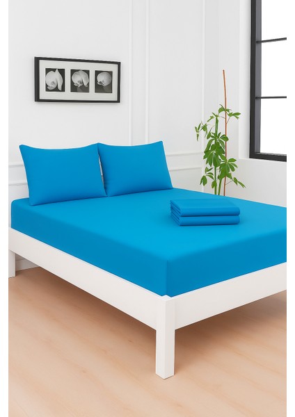 Mirava Premium %100 Pamuk Penye Lastikli Çift Kişilik Çarşaf Takımı (2 Yastık Kılıfı Dahil) Turkuaz 140X200CM fırsatları