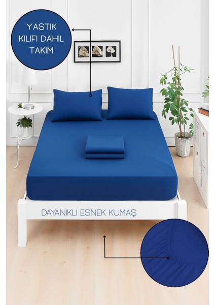 Mirava Premium %100 Pamuk Penye Lastikli Çift Kişilik Çarşaf Takımı (2 Yastık Kılıfı Dahil) Lacivert 140X200CM modelleri