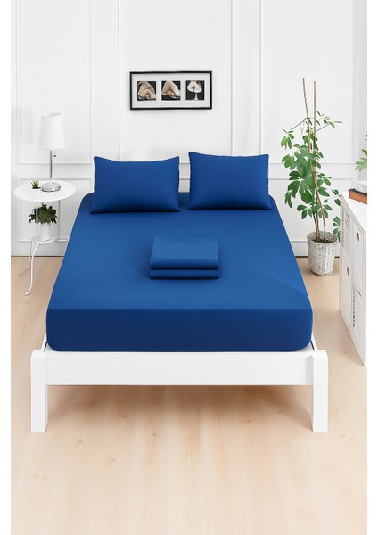 Mirava Premium %100 Pamuk Penye Lastikli Çift Kişilik Çarşaf Takımı (2 Yastık Kılıfı Dahil) Lacivert 140X200CM fırsatları