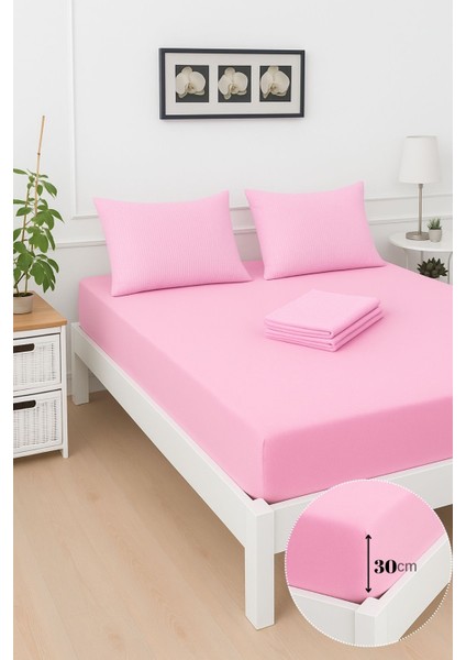 Mirava Premium %100 Pamuk Penye Lastikli Çift Kişilik Çarşaf Takımı (2 Yastık Kılıfı Dahil) Pembe 140X200CM modelleri