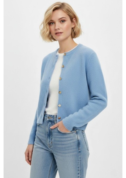 Bebe Mavi Kadın Yumoş Dokulu Düğmeli Triko Hırka 2241