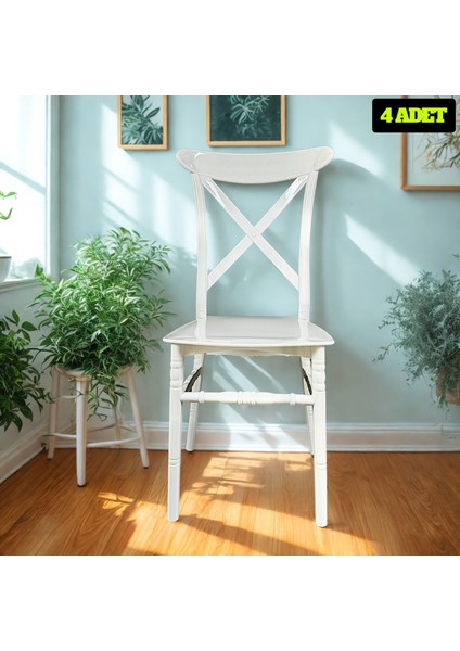 4 Adet Asil Beyaz Crossback Sandalye – Zarif ve Modern Model