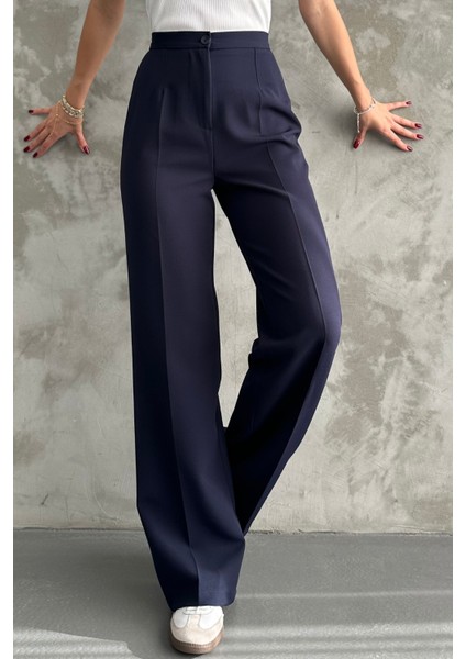 Kadın Yeni Sezon Yüksek Bel Klasik Lacivert Kumaş Pantolon Lacivert / Xl fiyatları
