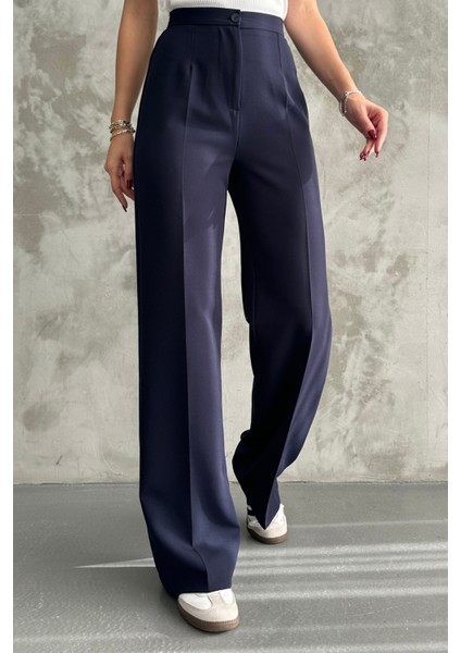 Kadın Yeni Sezon Yüksek Bel Klasik Lacivert Kumaş Pantolon Lacivert / Xl fırsatları