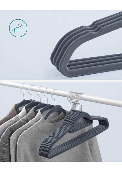 CRF100VX 100 Adet Kadife Elbise Askısı, Kaymaz Yüzeyli Askı Seti, Yer Tasarrufu Sağlayan El modelleri