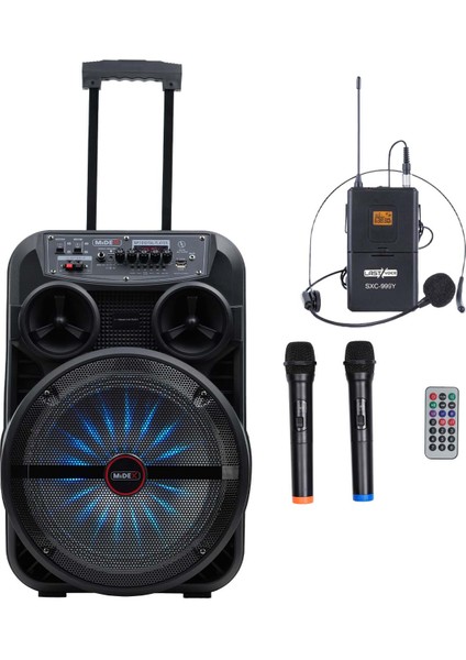 MXR-280 Taşınabilir Mikrofonlu Işıklı Akülü Ses Sistemi Hoparlör (12 Inç 280 Watt)