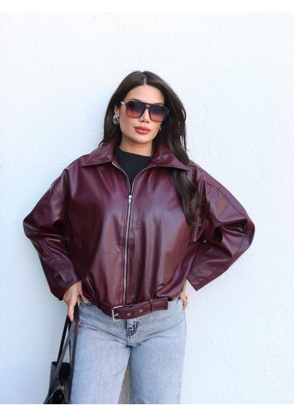 Kemerli Bomber Deri Ceket