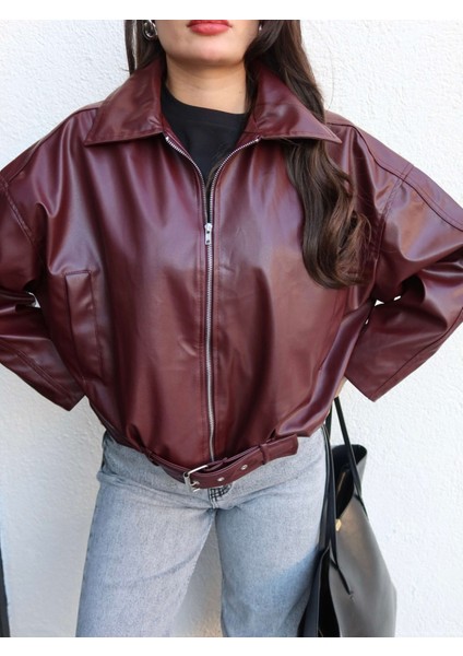 Kemerli Bomber Deri Ceket modelleri