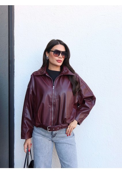 Kemerli Bomber Deri Ceket fırsatları