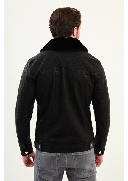 Desenli Slimfit Yan Cepli Kürklü Yaka Deri Erkek Mont indirimleri