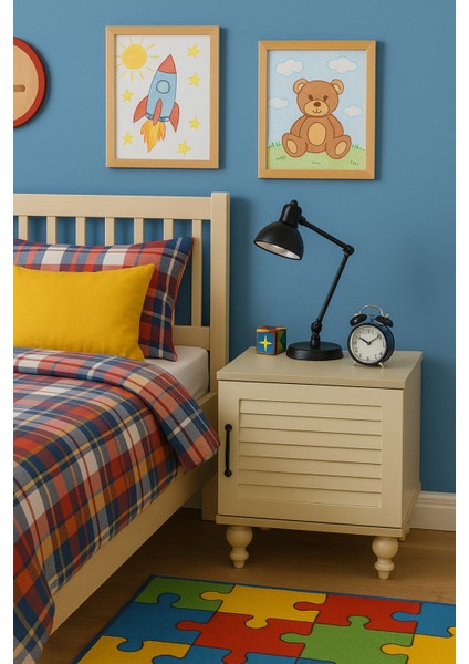 Pera Komodin | MDF Gövde | Ağaç Ayaklar | REHAU Kaplama Panjur Kapak Detaylı