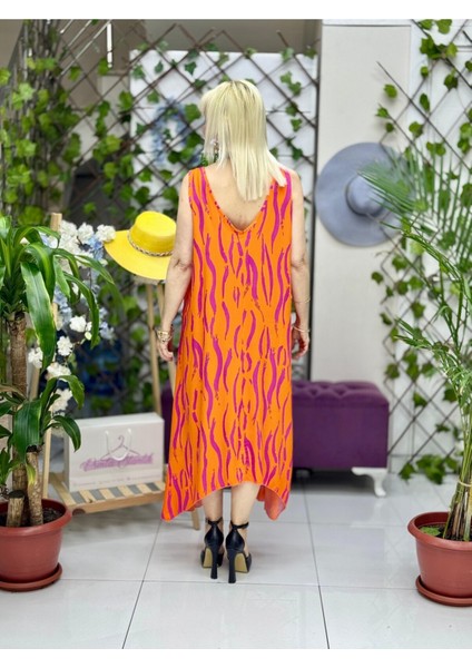 HL14046 Omzu Halkalı Askılı Viskon Hilal Elbise modelleri