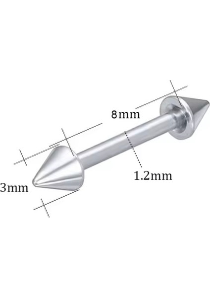 316 L Cerrahi Çelik Iki Tarafı Spike Uçlu Piercıng Küpesi-Spike Çap 3mm /bar 1,2 mm - 1 Adet indirimleri