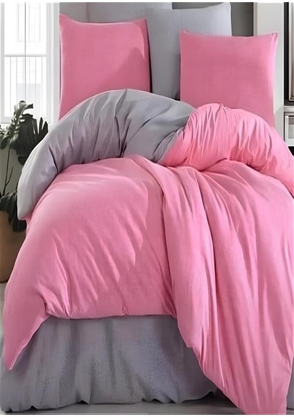 Tek Kişilik Lastikli Çarşaf Nevresim Takımı Fuşya Antrazit