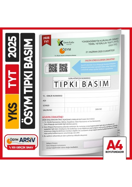 2025 Yks-Tyt Ösym Tıpkı Basım Çıkmış Soru Kitapçığı (Video/pdf Çözümlü Türkiye Geneli Değerlendirme)